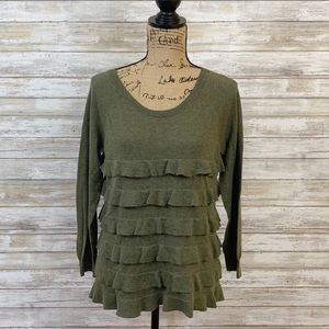 J. Crew Green Ruffle Sweater Size M